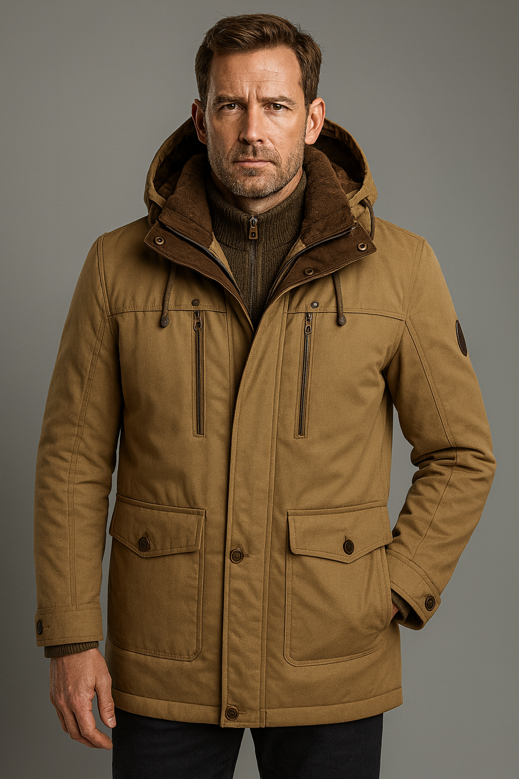 Parka męska outdoor z odpinanym kapturem
